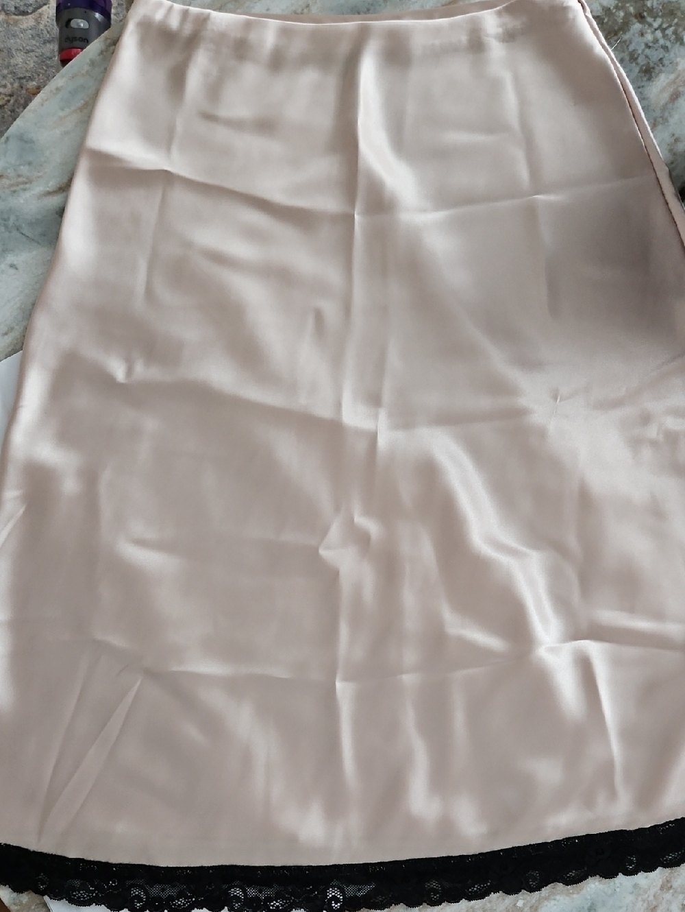 Nicole Miller New York Silky Cream Slip Skirt with Black Lace Trim